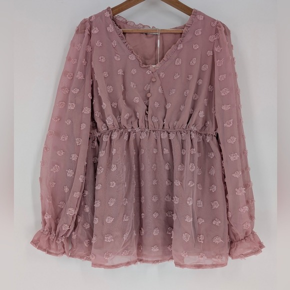 Maternity‎ Pink Ruffled Smocked Blouse Size L - Picture 4 of 11